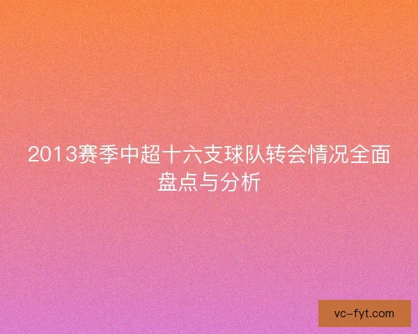 2013赛季中超十六支球队转会情况全面盘点与分析